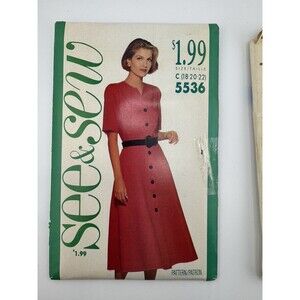 See & Sew Pattern 5536 Dress Flared Size 18 20 22 Vintage 1991 Unused